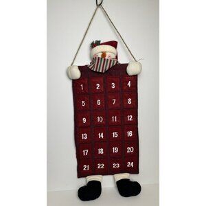 Snowman Hanging Fabric Advent Calendar 24 Numbered Pockets Christmas 38" Long